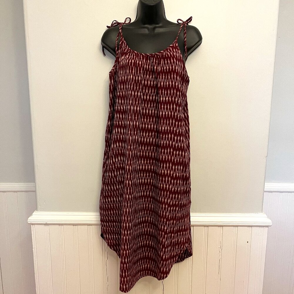 Madewell Maroon Ikat Print Tied Straps Shift Dress, Size Large